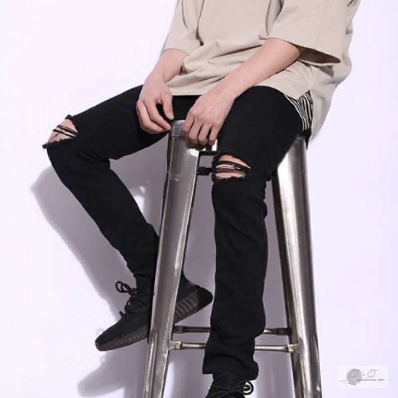 Quần Jeans Nam Rách Gối Chất Jean Cotton 