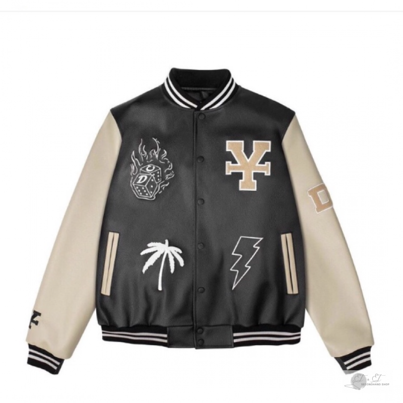 Áo Khoác Bóng Chày Phối Da Hàng Thêu
